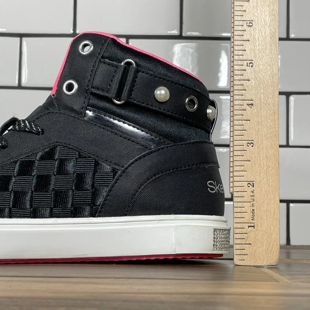 Skechers Street Shoutouts Youth Girl's Size 5 Shoes Black Pink High Top Sneaker